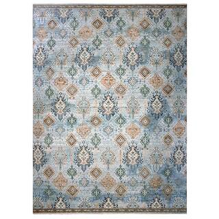 Shahbanu Rugs Beau Blue Wool Shaved Down Caucasian Gul Motifs All Over ...