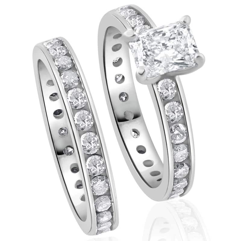 4Ct Radiant Cut Diamond Eternity Engagement Wedding Ring Set Gold Lab Grown