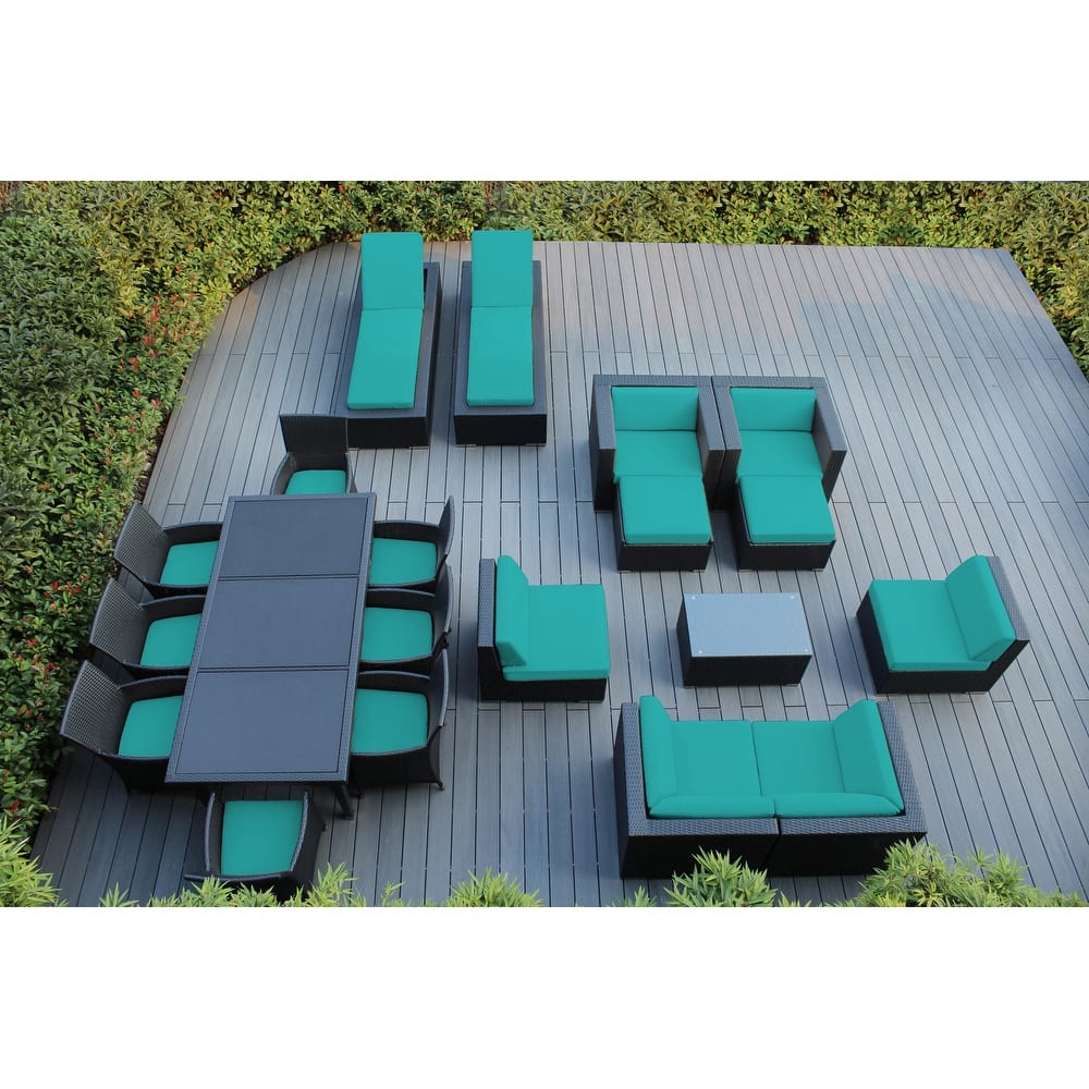 Ohana Outdoor Patio 20 Piece Black Wicker Sofa, Dining and Chaise Set