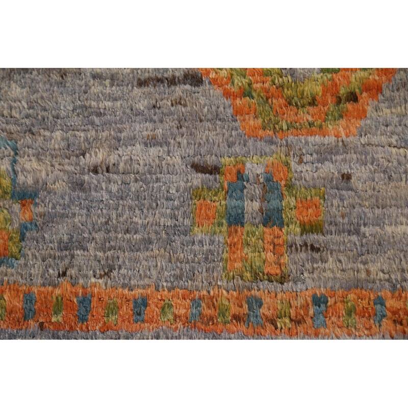 Hand Knotted Oriental 100% Wool Carpet Modern Tribal Greys & Charcoal Moroccan Area Rug - 9' 10'' X 6' 2''