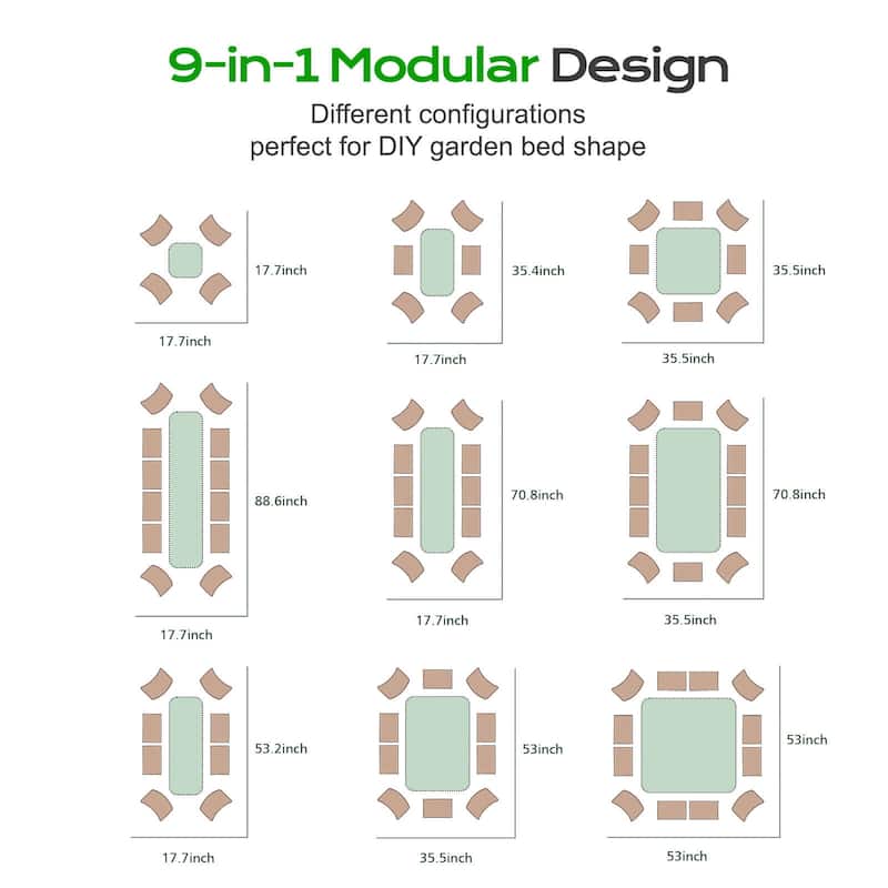 Aoodor 9-in-1 Modular Aluzinc Metal Raised Garden Bed - Outdoor Garden Planter Box for Vegetable, Flower, Herb - N/A