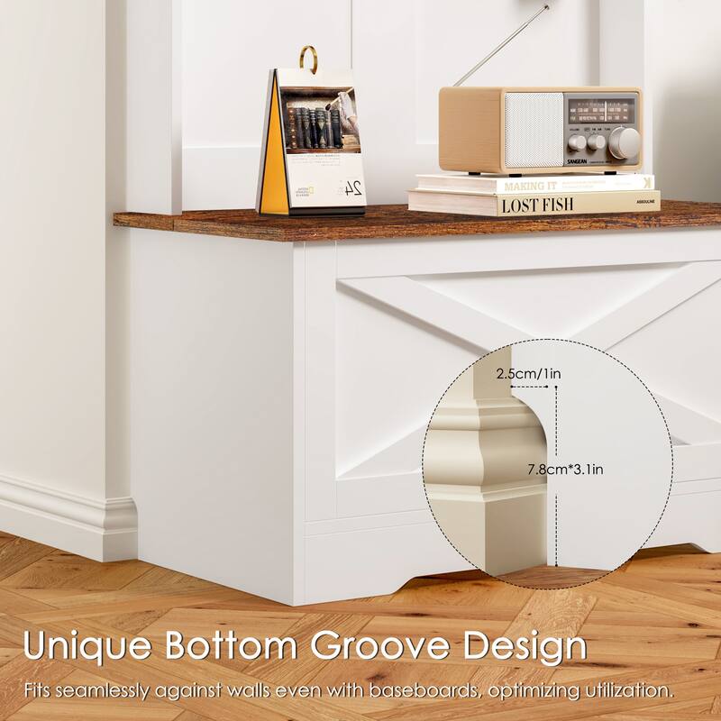 Modern Minimalist Coat Rack Wardrobe with 5 Hooks, Bench and Storage Function, for Hallway