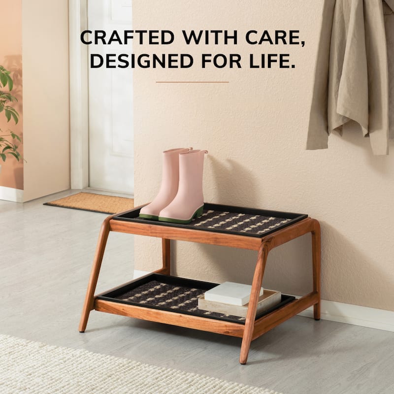 Jani Double-Tier Natural Stand 2-Pair Rubber Boot Trays