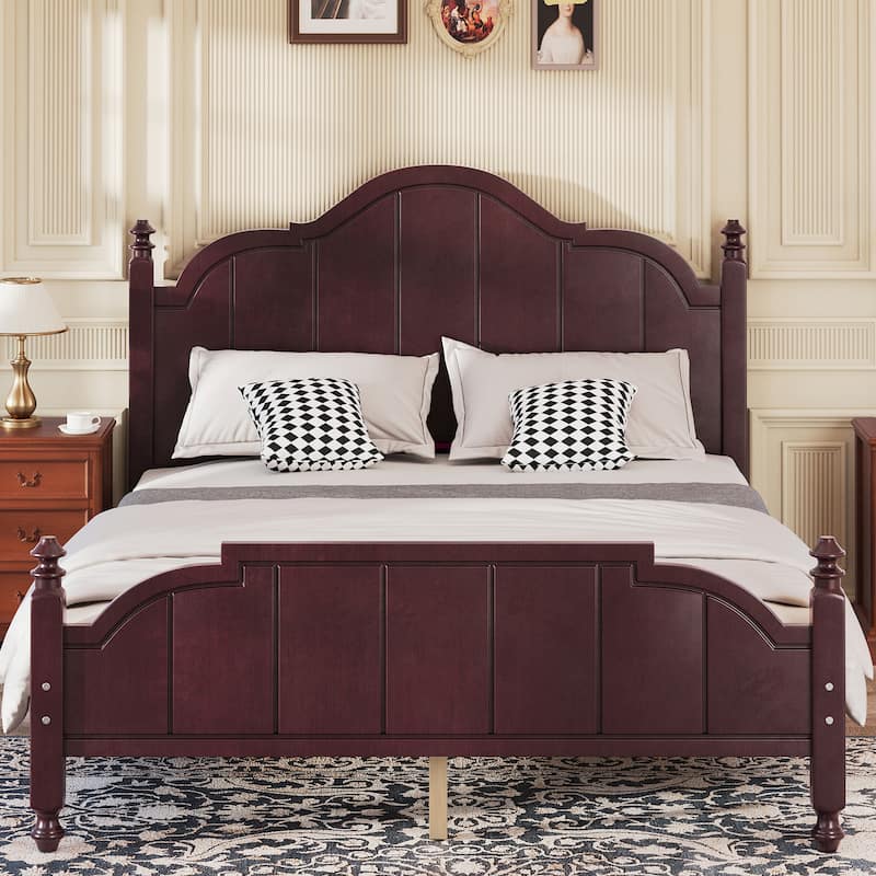 Bed Frame Queen Size with Headboard, Vintage Queen Bed Frame with Slats Support, Wooden Platform Queen Bed - Espresso
