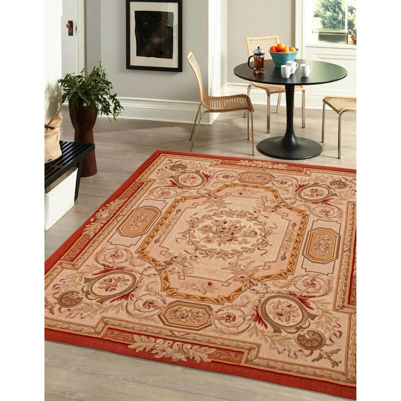 ECARPETGALLERY Flat-Weave Dynasty Ivory Wool Tapestry Kilim - 7'7 x 9'4