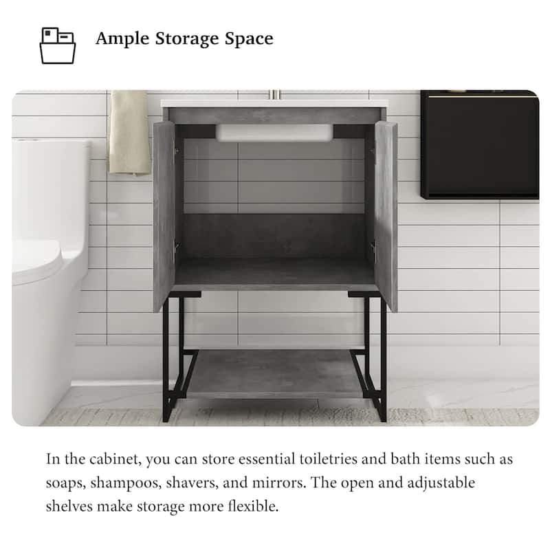 24-inch Freestanding Bath Vanity with White Cultured Mable Top