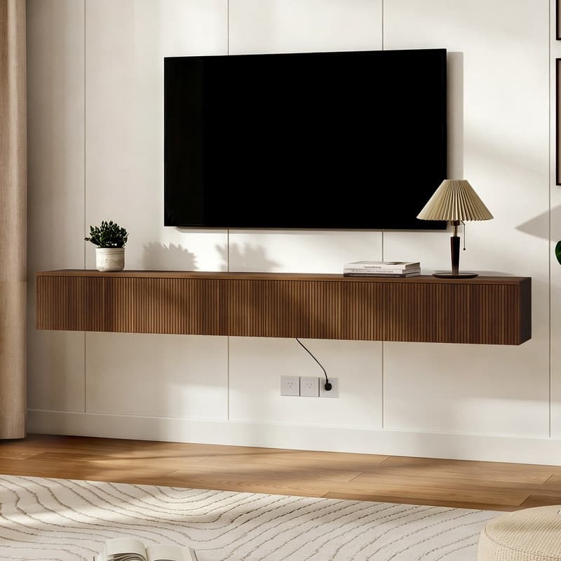 Modern Floating Wall Mounted 86.6" TV Stand for TVs Up to 65", Entertainment Center TV Cabinet with 16 Color LEDs