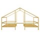 preview thumbnail 12 of 11, Gold Twin Size Metal Double Triangular House Beds with Built-in Table for Kids, Boys and Girls, Bedroom