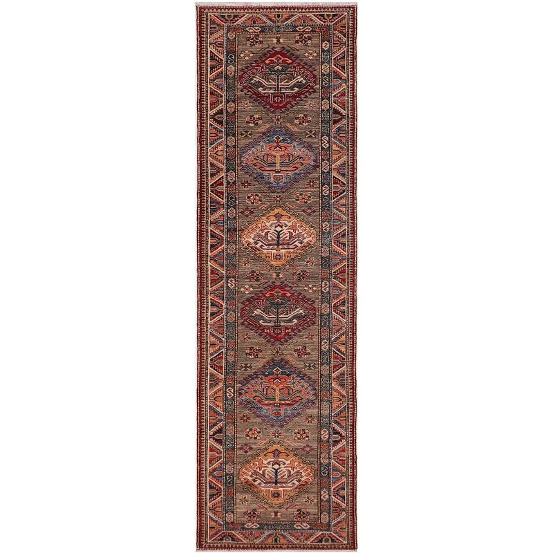 Tribal Super Kazak Cassius Gray/Multi Hand Knotted Wool Runner - 2'9'' x 10'5''