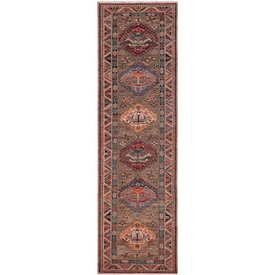 Tribal Super Kazak Cassius Gray/Multi Hand Knotted Wool Runner - 2'9'' x 10'5''