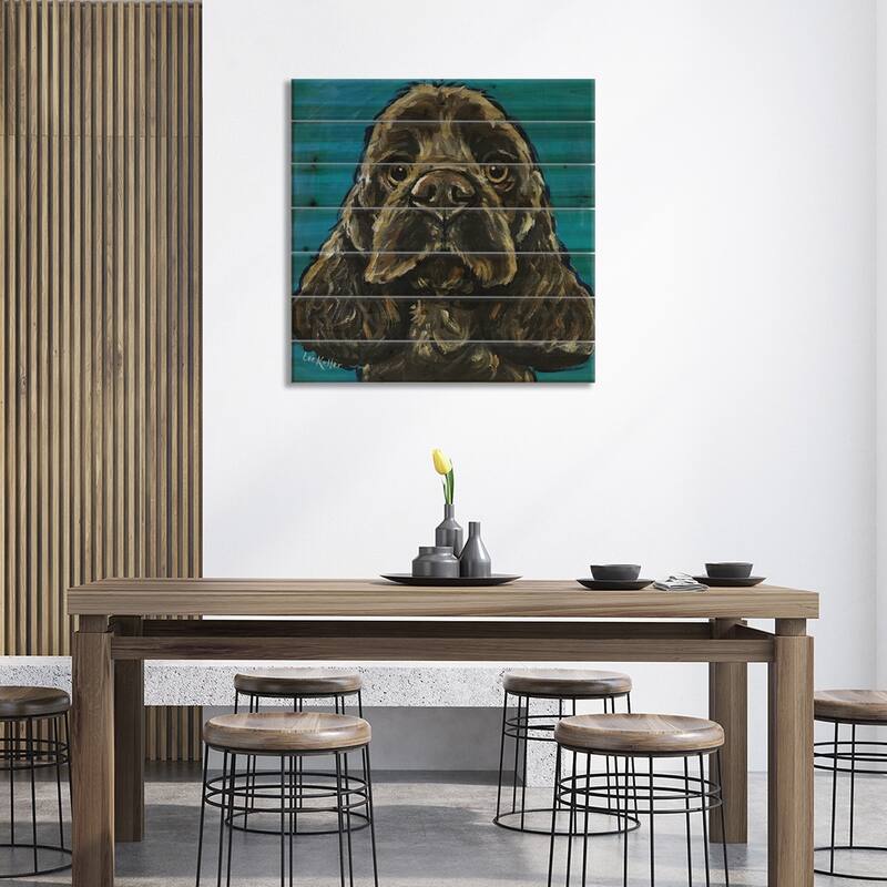 Cocker Spaniel On Teal Print On Wood by Hippie Hound Studios - Multi-Color