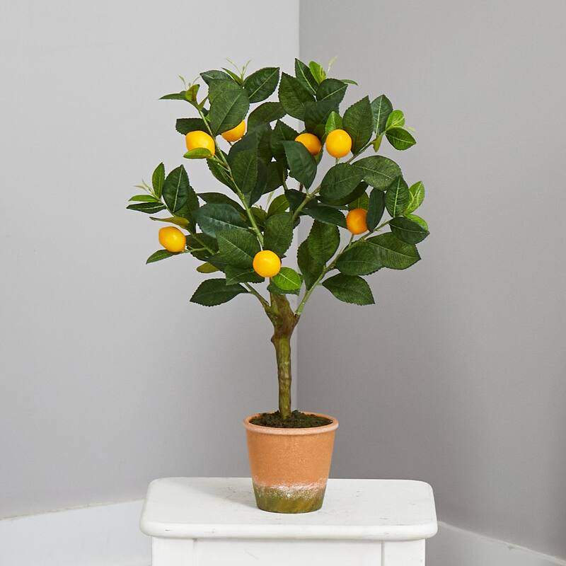 Artificial Lemon Tree 24 Inch - Faux Citrus Plant with Planter - Home Decor Accent - Green - 21-30 Inches