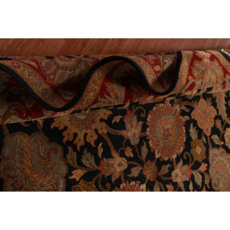 Black Floral Agra Indian Area Rug Handmade Wool Carpet - 9'3"x 12'0"