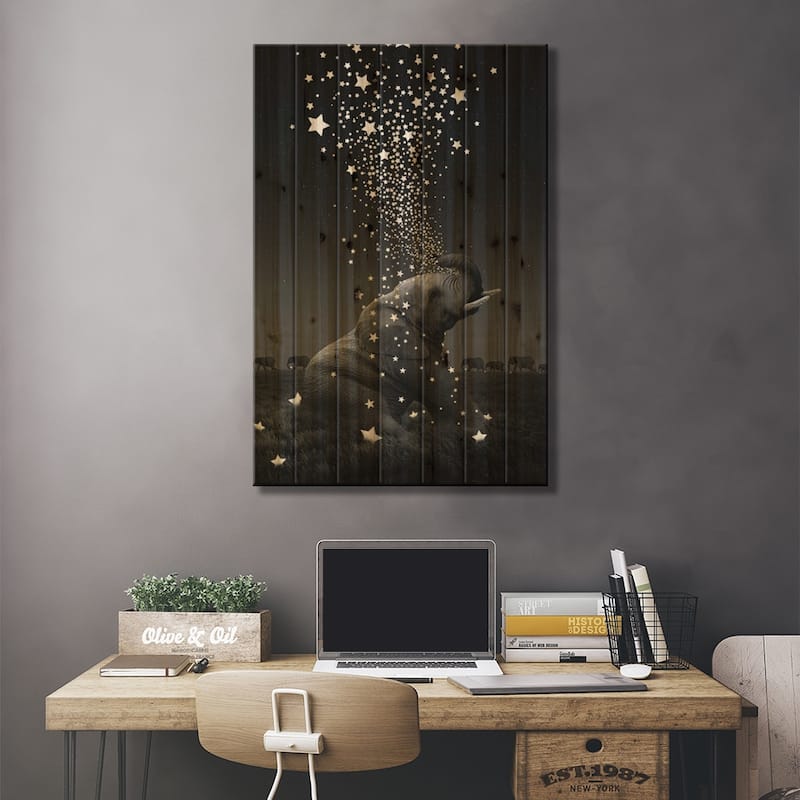 Star Light - Elephants Print On Wood by Soaring Anchor Designs - Multi-Color