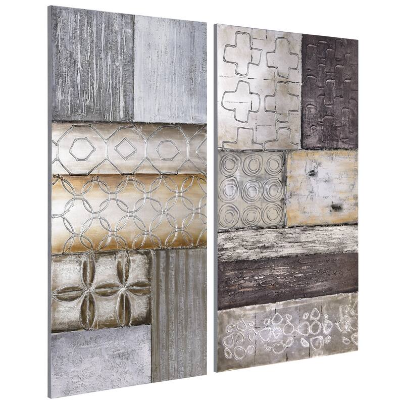 "Stacked" Abstract Textured Metallic Hand Painted Wall Art Set of 2