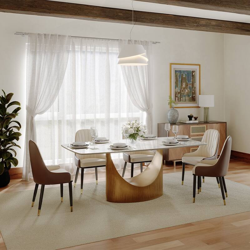 63"-94" Hobart Modern Dining Table with Rectangular Sintered Stone Tabletop and Carbon Steel Leg for 4-10