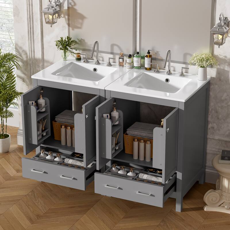 GDFStudio - Transitional Double Bathroom Vanity Set, Dual Undermount Sink, Soft-Close Doors & Double-Layer Door Shelf, Set of 2