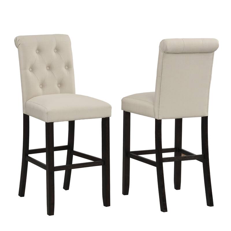 Tufted Button Bar Chair, Wood High Chair, Dining Chair Set, Tan - Tan