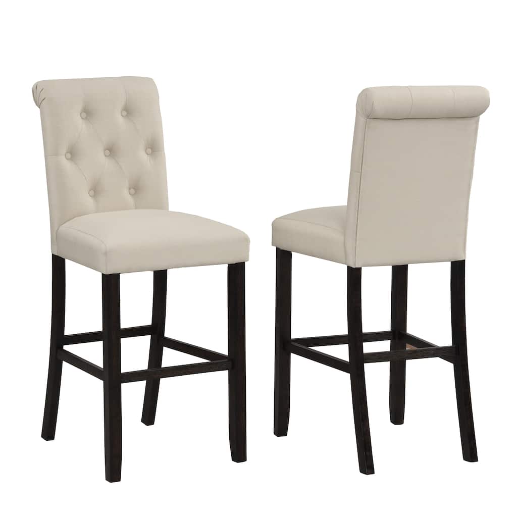 Tufted Button Bar Chair, Wood High Chair, Dining Chair Set, Tan