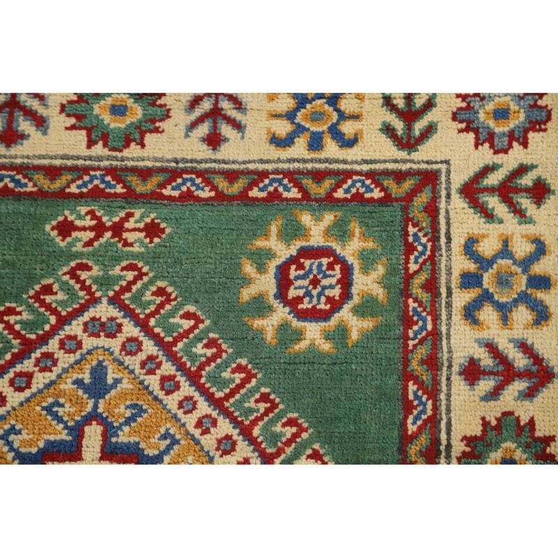 Green Kazak Runner Rug Hand-Knotted Wool Carpet - 2'8" x 16'3"