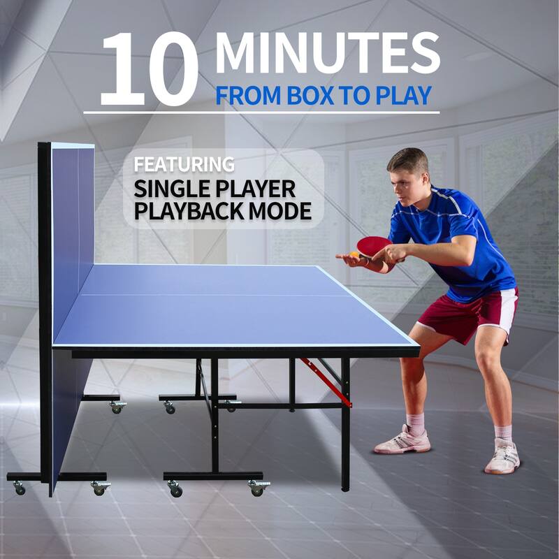 8ft Mid-Size Table Tennis Table Foldable & Portable Ping Pong Table Set with Net, 2 Table Tennis Paddles and 3 Balls