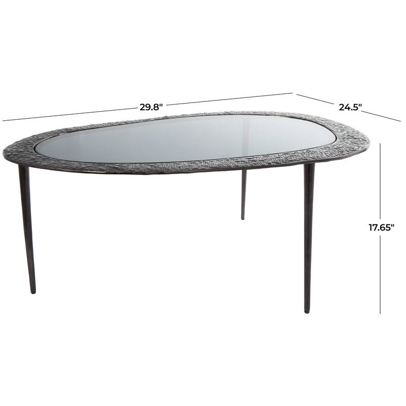 Black Aluminum Abstract Oval Shaped Accent Table with Shaded Glass Top