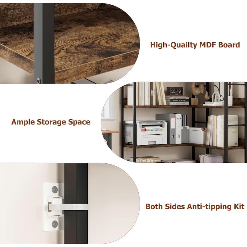 5-Tier L-Shaped Corner Bookshelf, Freestanding Storage Display Shelf for Living Room - N/A