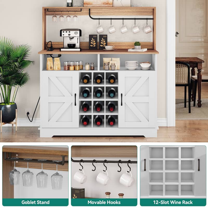 50" Farmhouse Coffee Bar Cabinet Wine Buffet Cabinet Kitchen Sideboard Buffet Cabinet