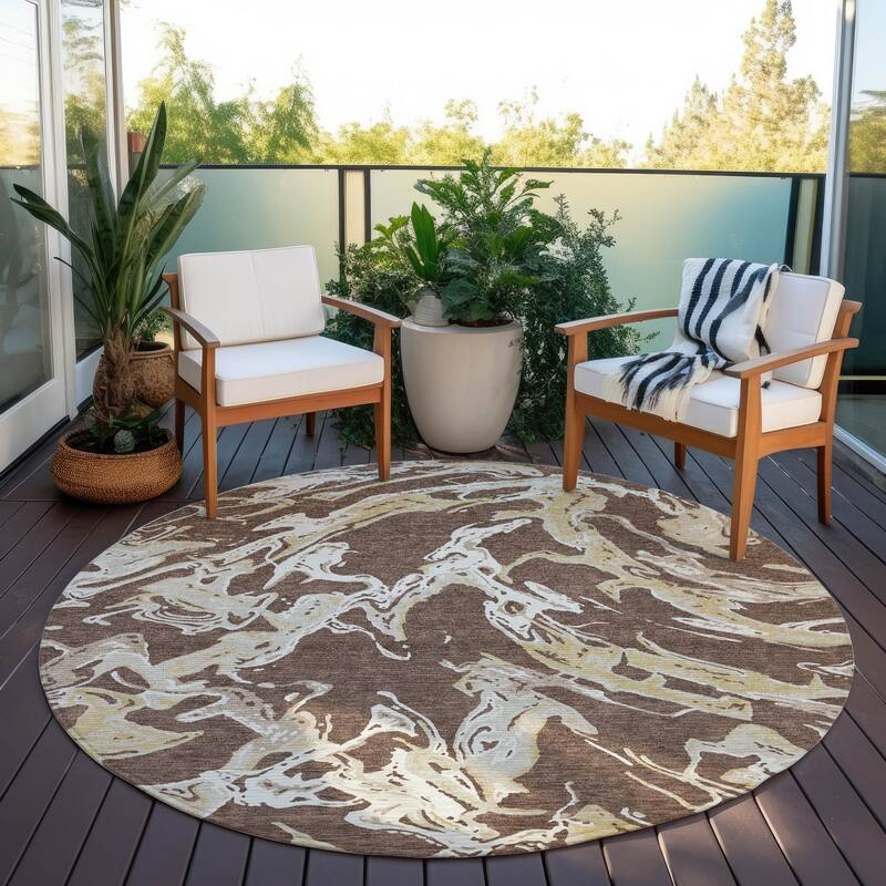 Machine Washable Indoor/ Outdoor Modern Wave Chantille Rug