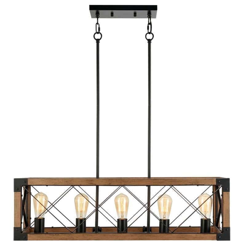 CO-Z 31in 5-Light Farmhouse Kitchen Island Pendant - Natural Wood/Brown