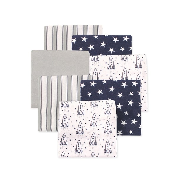 slide 1 of 1, Little Treasure Hudson Baby Boys Cotton Poly Flannel Receiving Blankets Multipack, Blue Rocket Ship, 30x30 inches 30x30 inches - Blue Rocket Ship