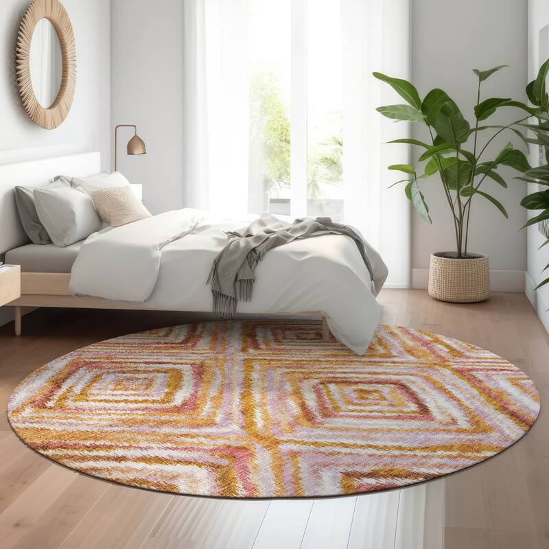 Premium Washable Super Soft Striking Abstract Mayfield Rug - Orange - 8' x 8' - Round