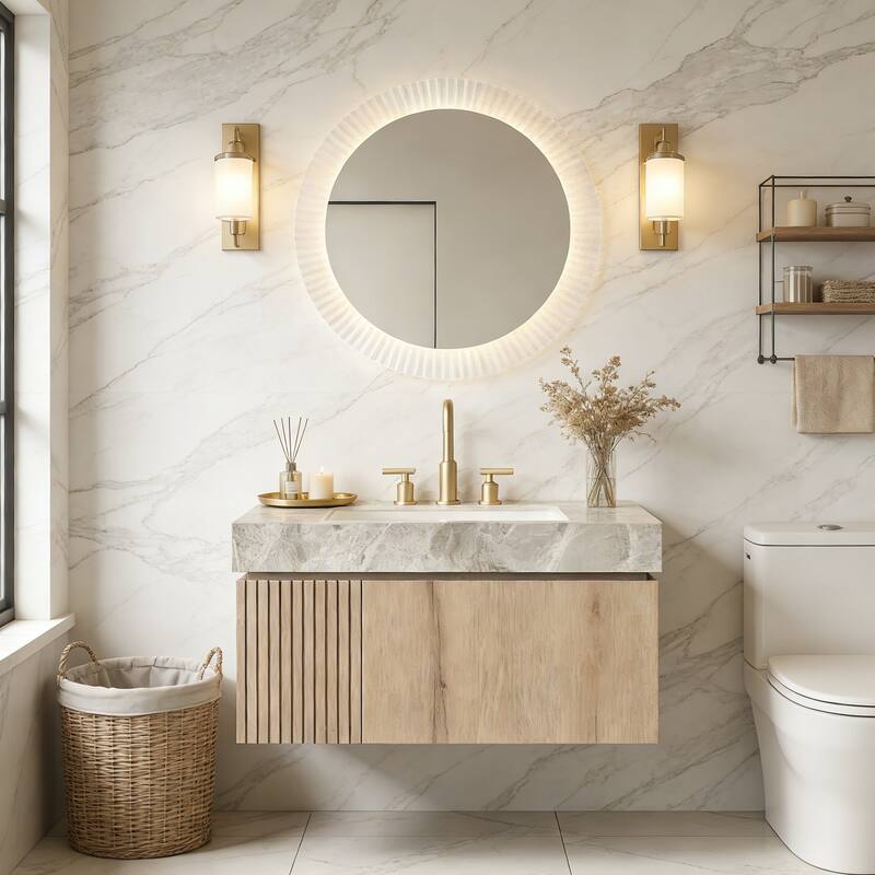 Floating Bathroom Vanity with 3 Pre-drilled Faucet Holes - 30 - White Oak