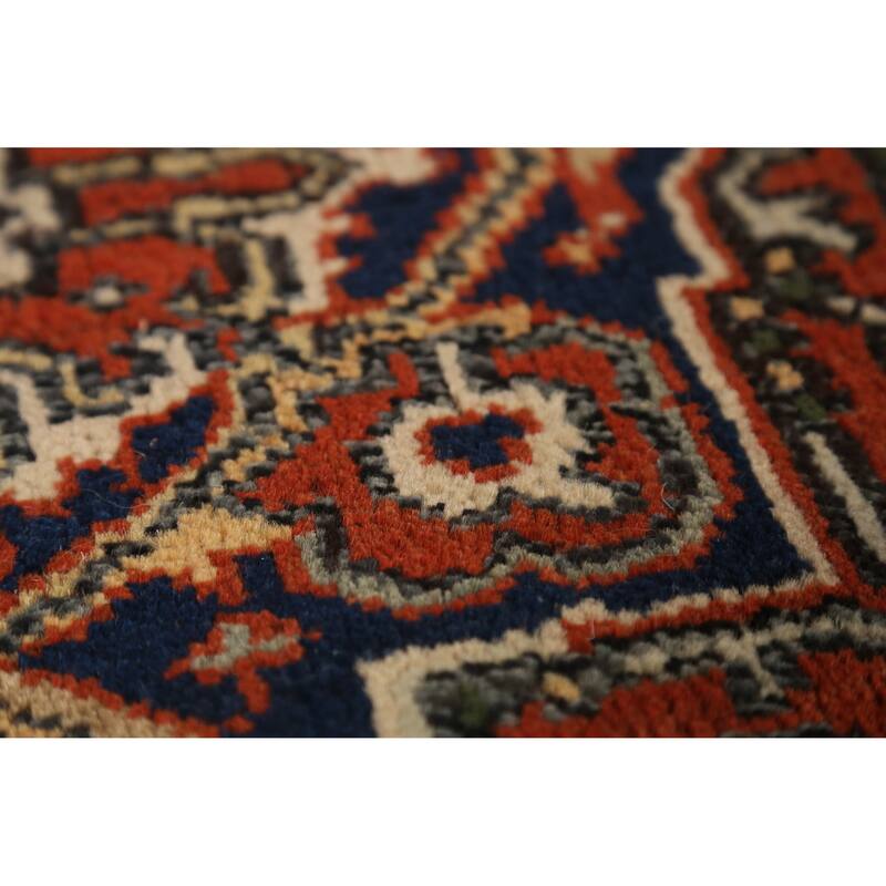 Geometric Heriz Serapi Runner Rug Hand-Knotted Traditional Wool Carpet - 2'6" x 7'10"
