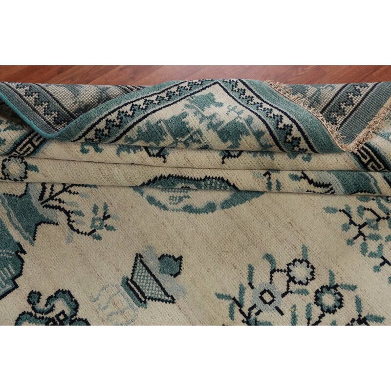 Hand Knotted Oriental 100% Wool Carpet Traditional Geometric Beige & Ivories Art Deco Area Rug - 7' 10'' X 7' 11''