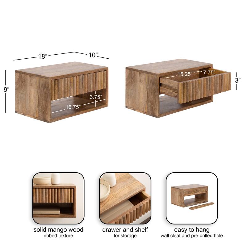 Kate and Laurel Reid Floating Wood Side Table with Open Storage