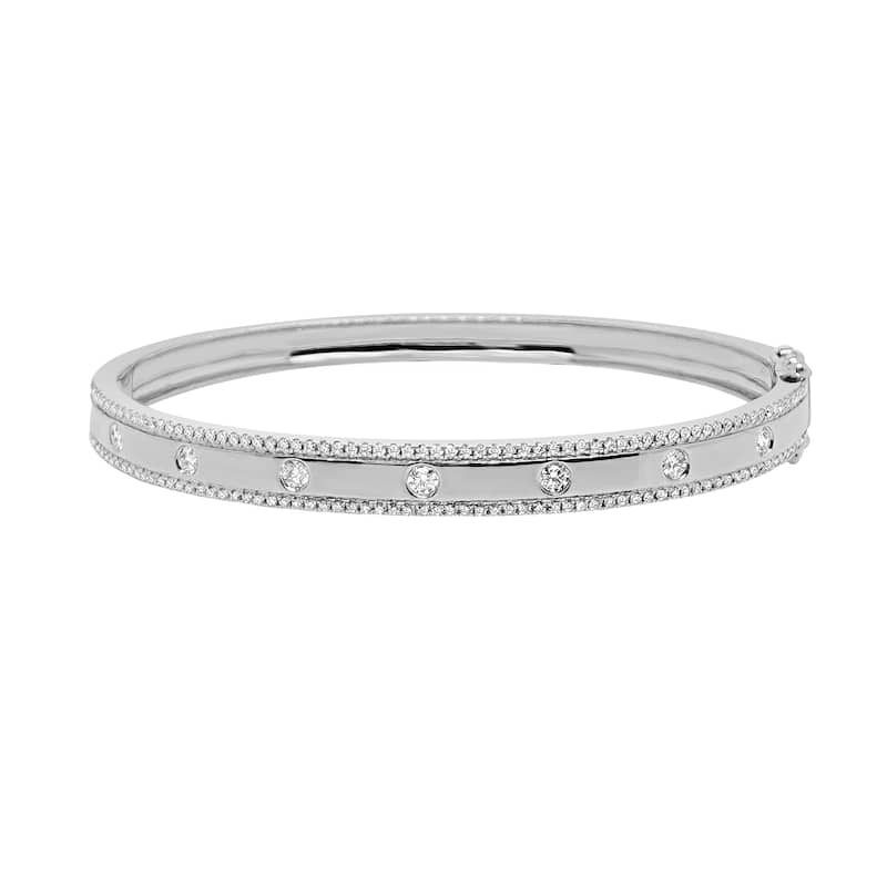 Auriya 14k Gold Lab Grown Round Diamond Station Flex Bangle Bracelet 0.77 ct. tw. (F-G, VS) - White - White