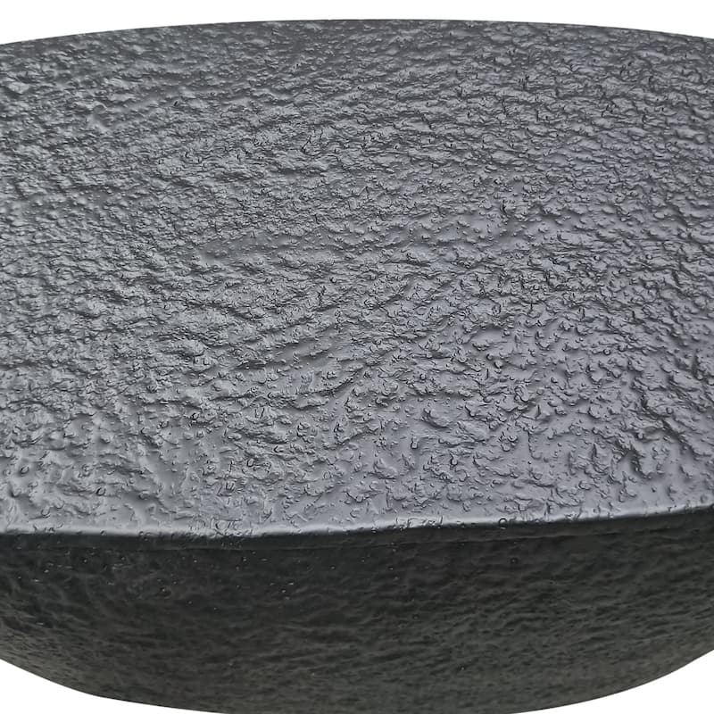 Josi 36 Inch Coffee Table, Handcrafted Hammered Design, Matte Black Sculptural Aluminum Frame