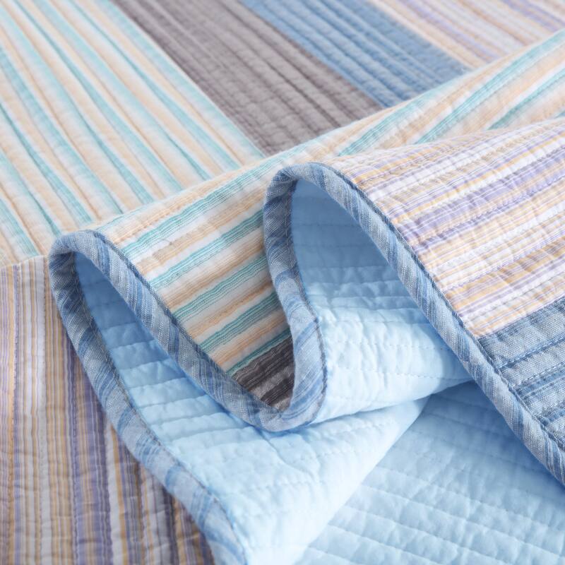 MarCielo 3 Piece 100% Cotton Striped Quilt Set Lightweight Patchwork Bedspread