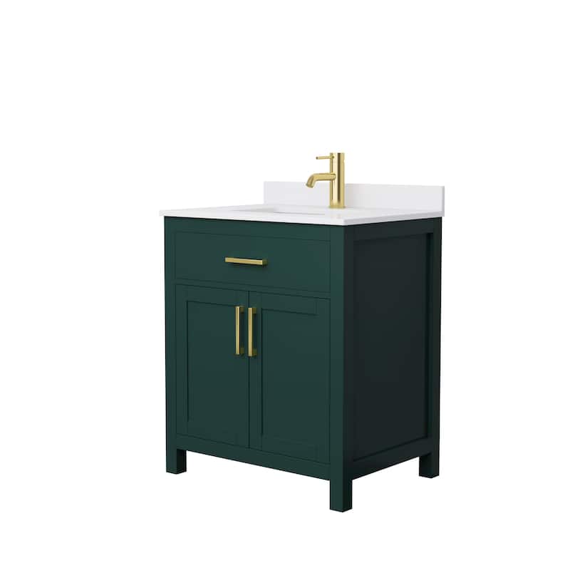 Beckett 30 Inch Single Vanity, Cultured Marble Top - Green, Gold Trim, White Cultured Marble Top