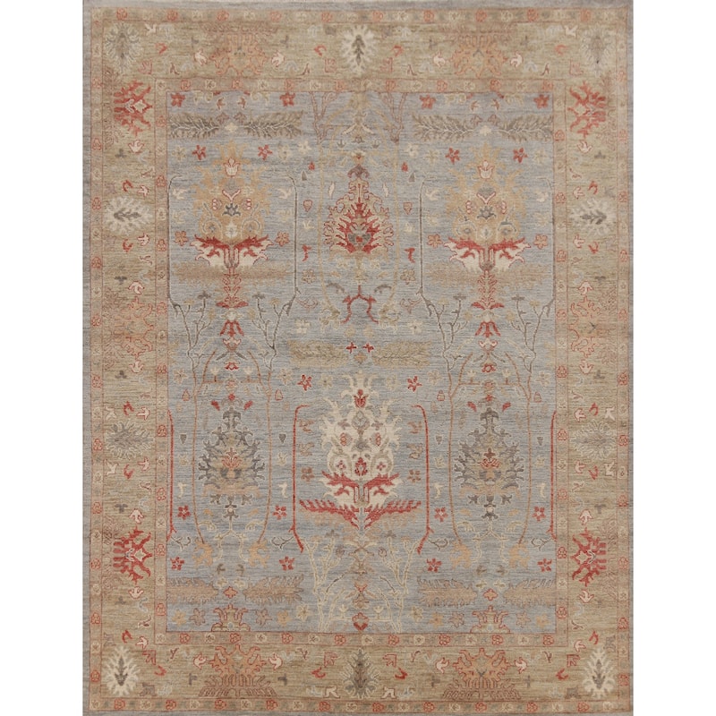 Hand Knotted Oriental 100% Wool Carpet Transitional All-Over Greys & Charcoal Oushak Area Rug - 9' 10'' X 8' 0''