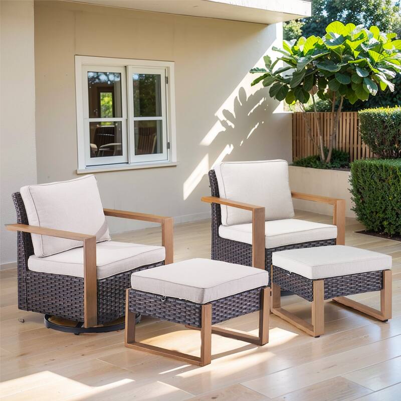 Pocassy Patio Rocking Chair Set of 4 - Brown - Beige