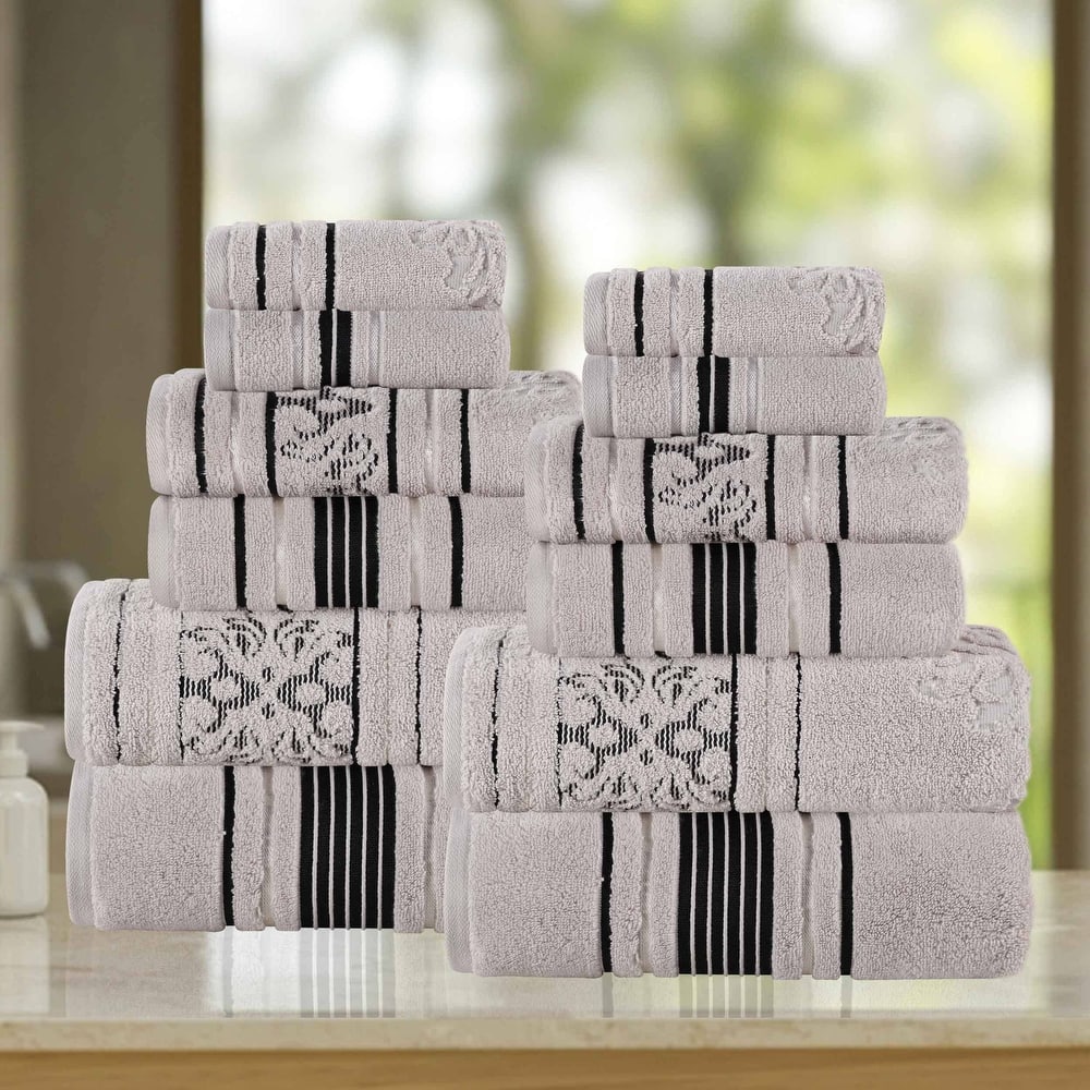 Superior Sadie Zero Twist Cotton Solid and Floral 12 Piece Towel Set