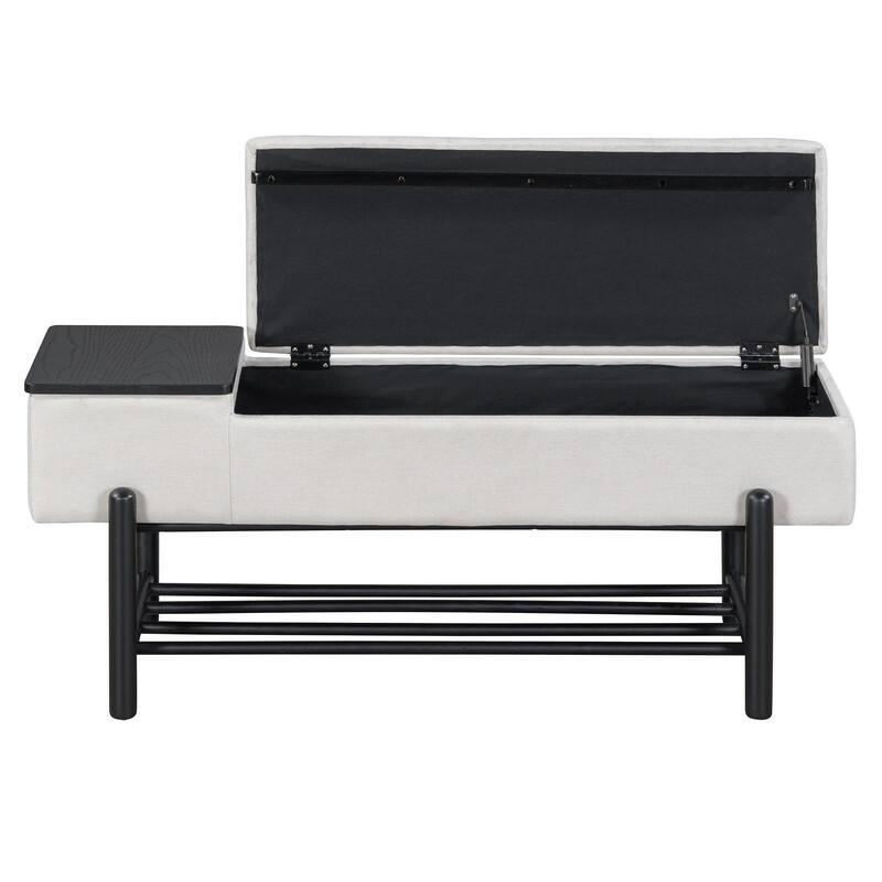 Modern 47.2" Upholstered Storage Bench with Hidden Compartment for Entryway and Living Room