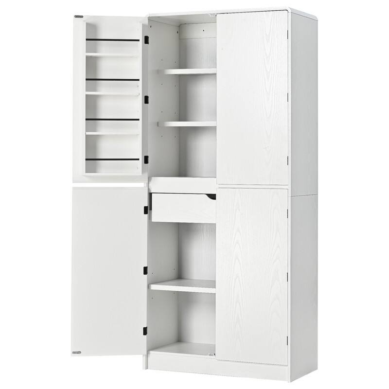 Farmhouse 72" Tall Kitchen Pantry Cabinet, Freestanding Curved Design with Adjustable Shelves and Hidden Drawer