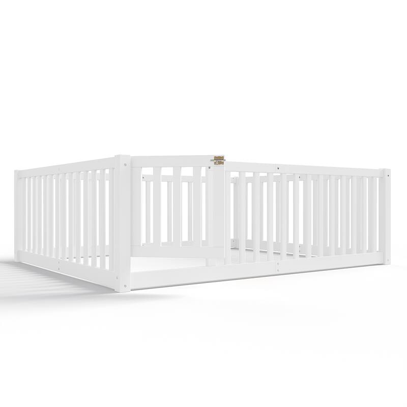 Montessori Floor Bed with Safety Guardrails & Door, Kids Low Profile Frame, Available in Queen/Full/Twin