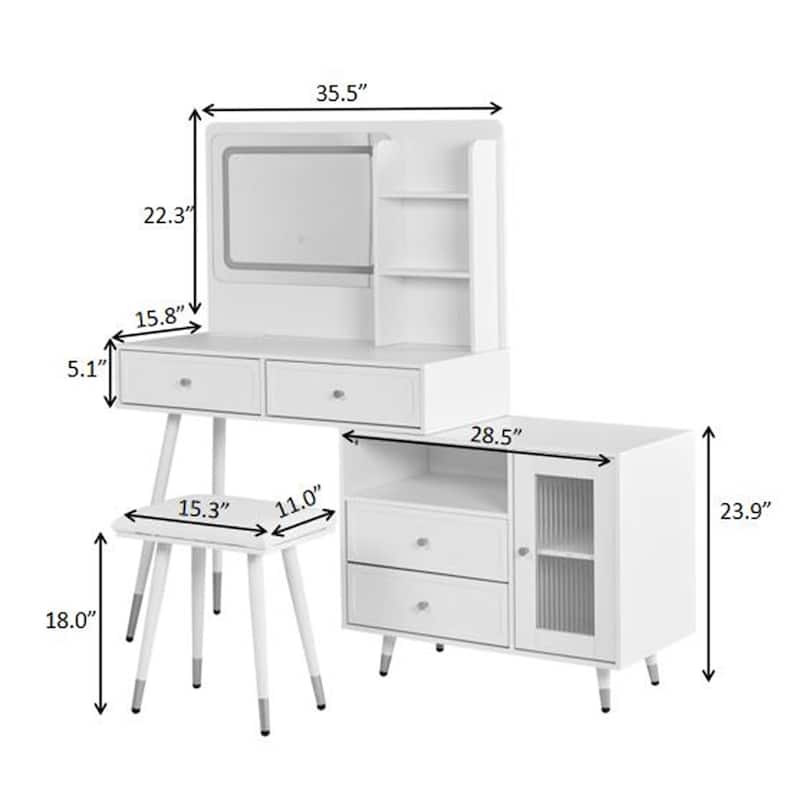 Modern Makeup Vanity Desk with Mirror,Lights and Drawers and Cabinet
