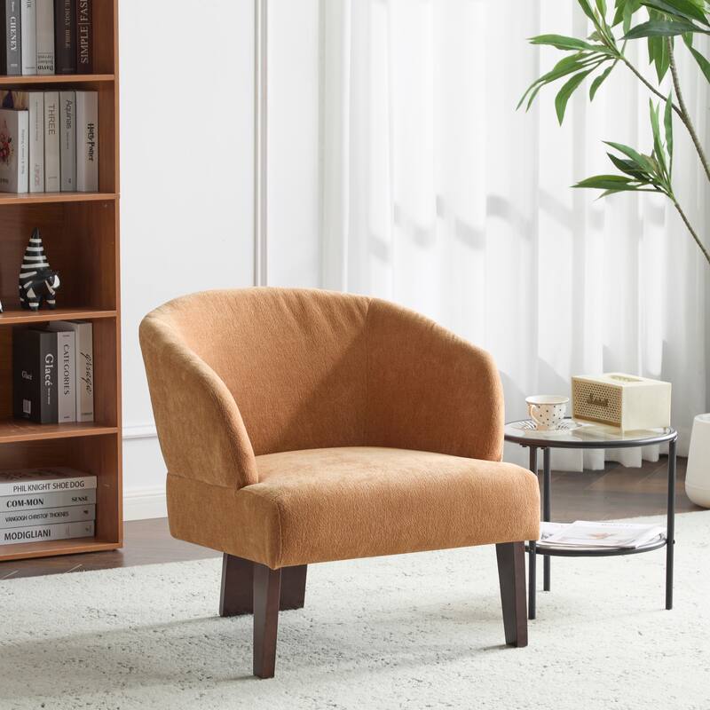 Round Back Lounge Chair Accent Chair with Wooden Legs for Living Room - Pumpkin Orange