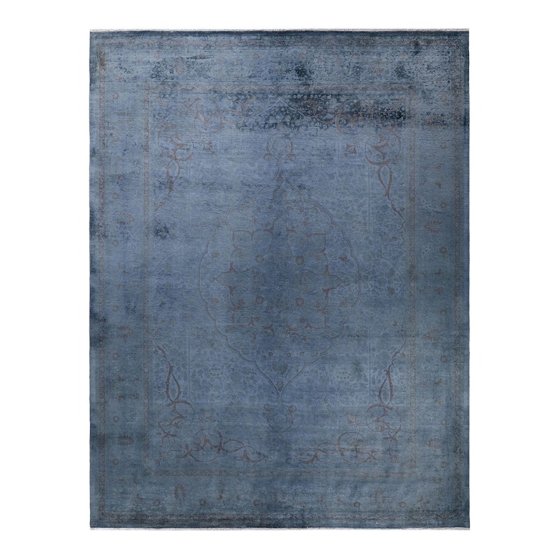 Overton Hand Knotted Wool Vintage Inspired Modern Contemporary Overdyed Gray Area Rug - 9' 2" x 11' 9"