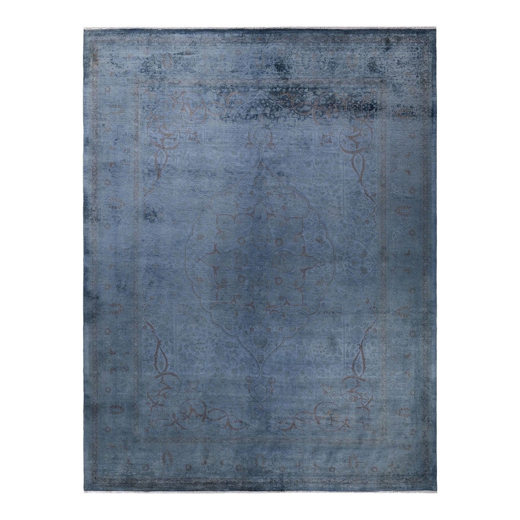 Overton Hand Knotted Wool Vintage Inspired Modern Contemporary Overdyed Gray Area Rug - 9' 2" x 11' 9"